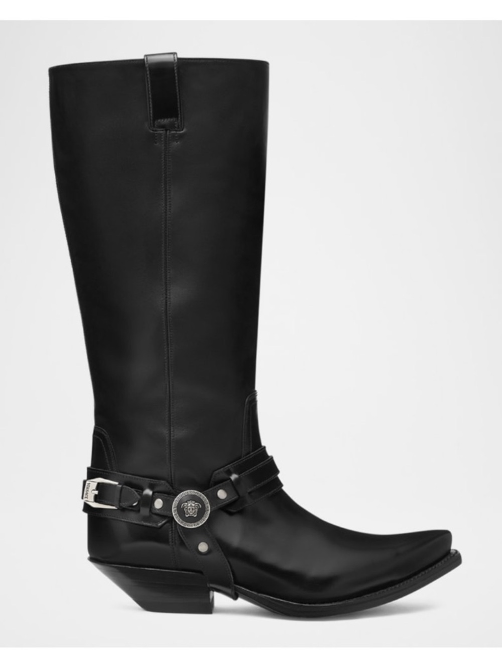Versace Texano Leather Harness Biker Boots
